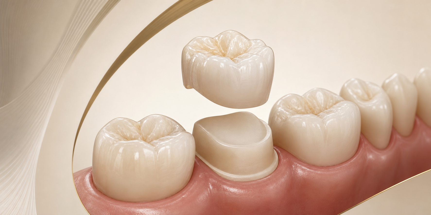 Educational illustration of a ceramic dental crown and prepared tooth