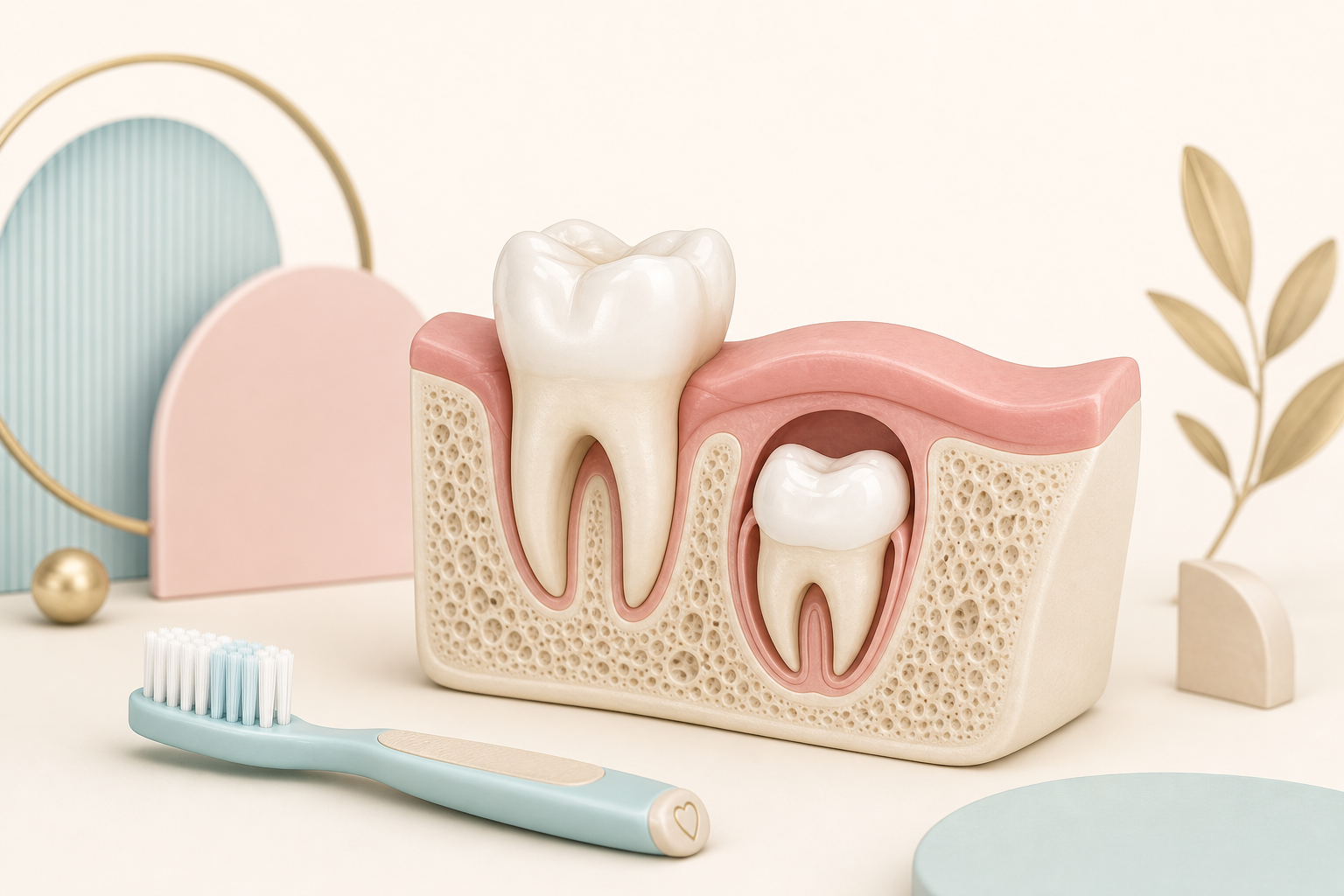 Educational illustration of primary and developing permanent teeth